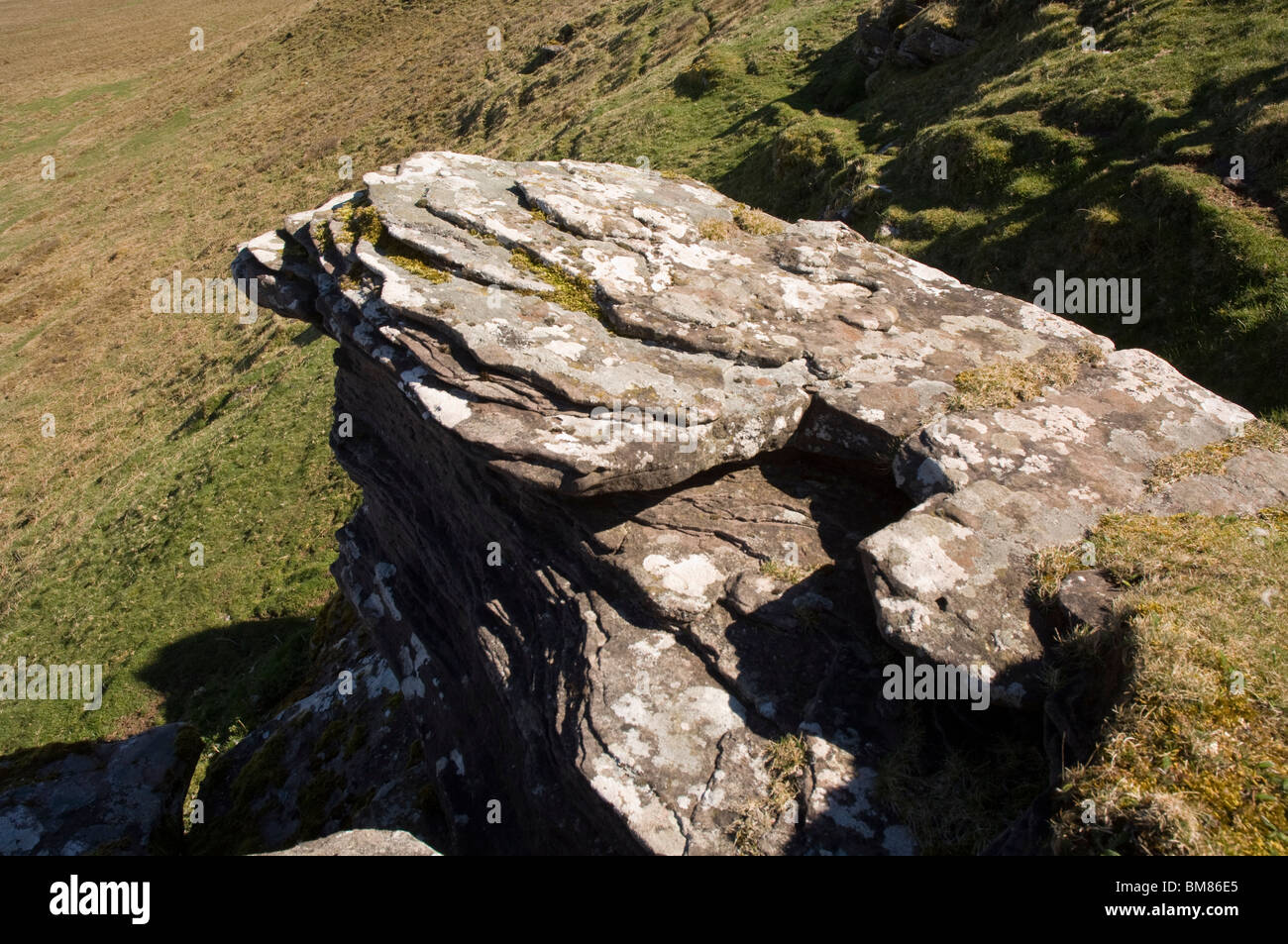 Affioramento di arenaria, Blaen-yr-henbant, passeggiate in montagna nera, Wales, Regno Unito, Europa Foto Stock