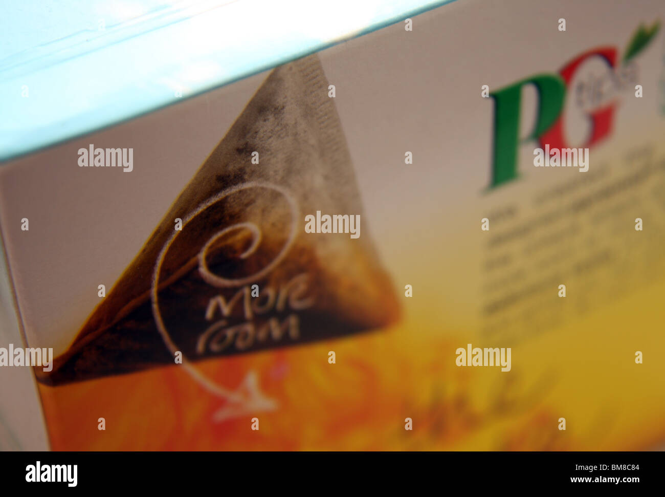 Una fotografia del PG suggerimenti logo / marchio immagine mostrata sulla parte superiore del PG nella casella suggerimenti di teabags Foto Stock