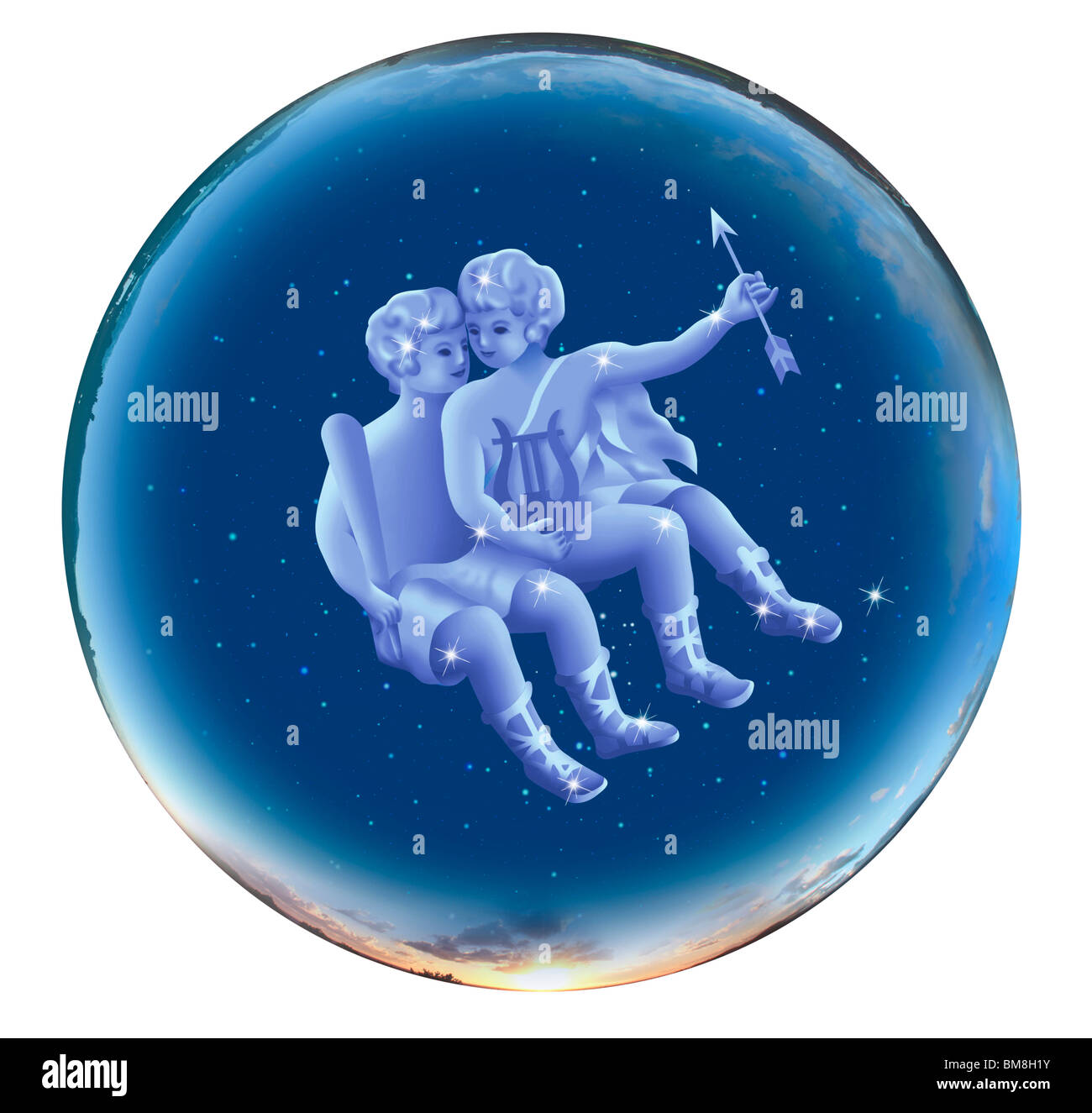 Immagine del segno di astrologia, Gemini, sfondo bianco Foto Stock