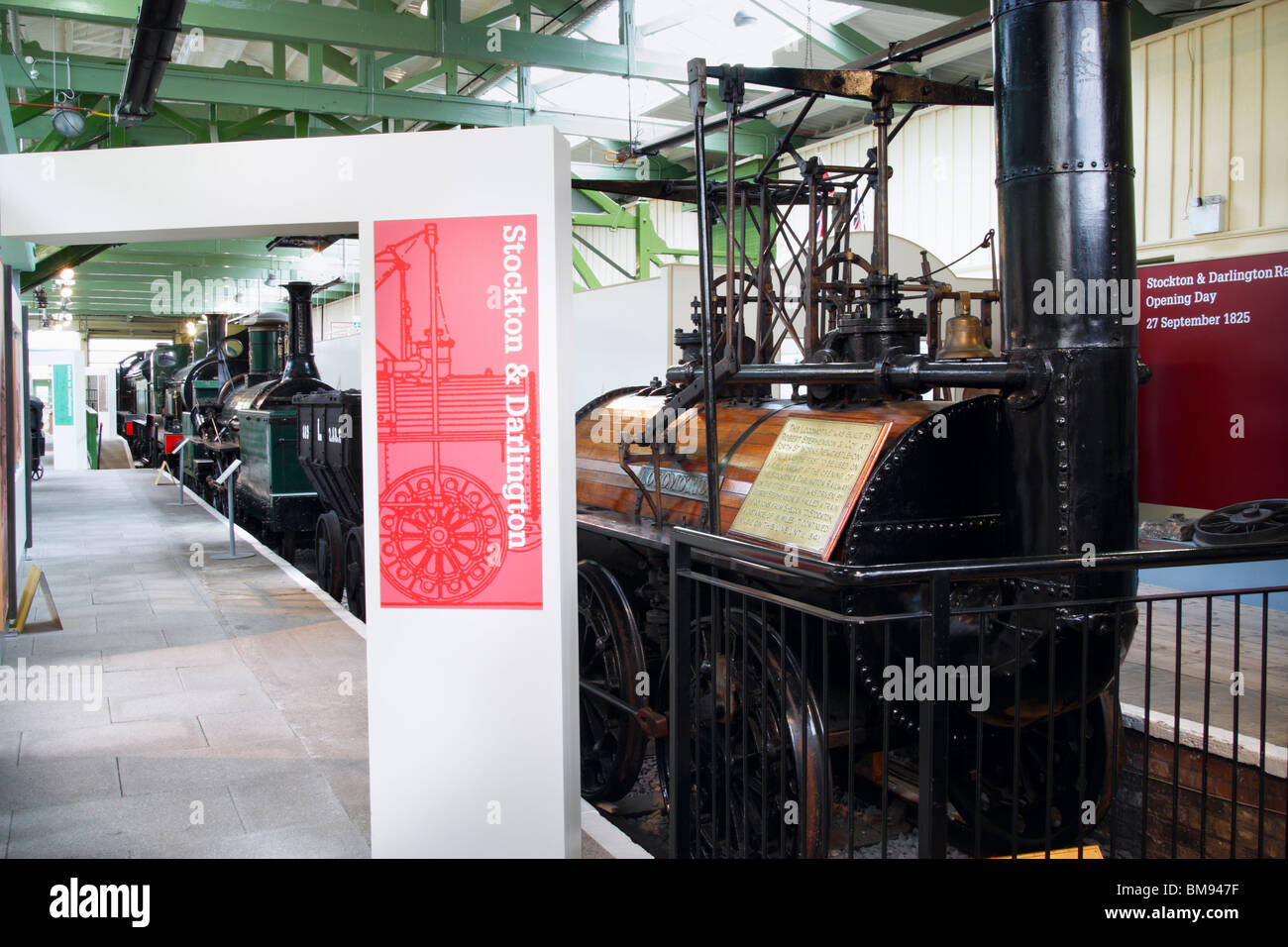 George Stephonson la locomozione n. 1 in "testa di vapore' Darlington Railway Museum, County Durham, England, Regno Unito Foto Stock