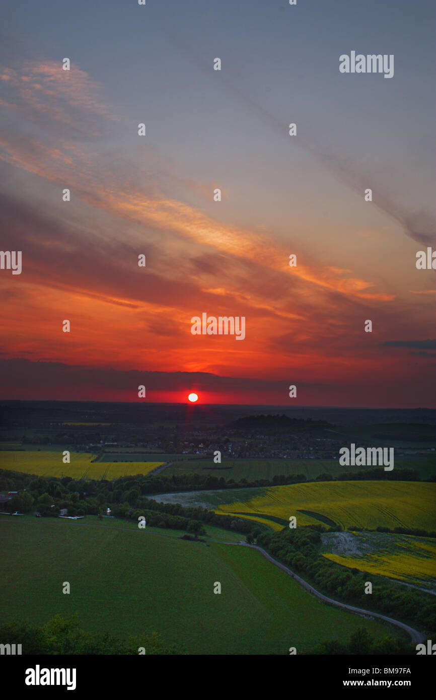 Tramonto a Dunstable Downs, Bedfordshire Foto Stock