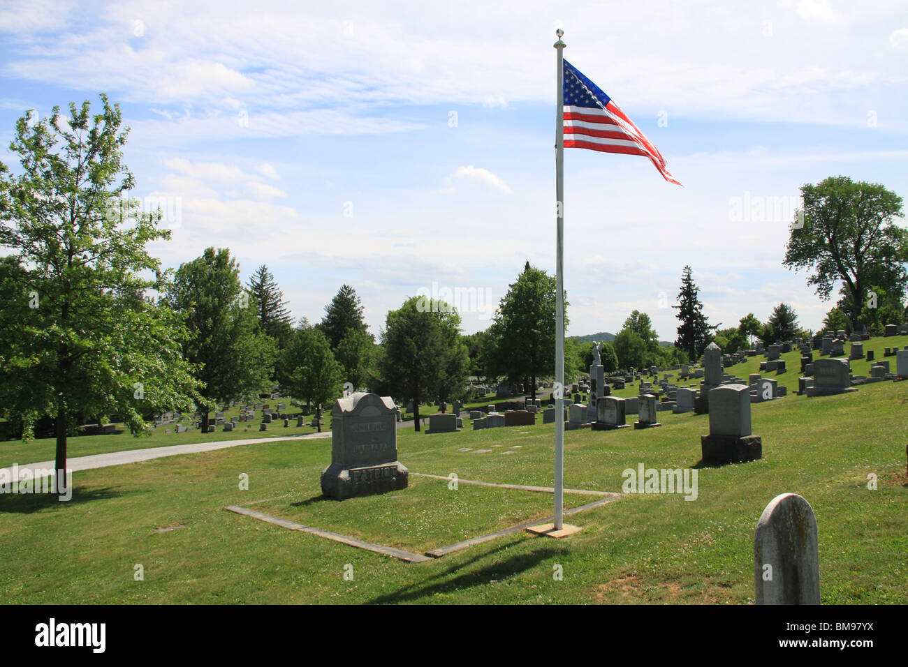 Tomba del patriota John Burns, difensore civile durante la battaglia di Gettysburg. Foto Stock