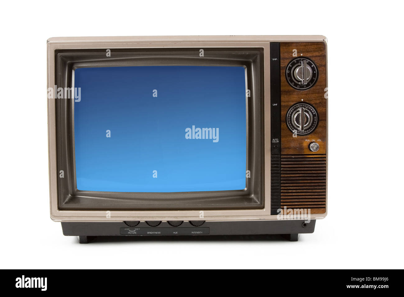 Vecchia Televisione con sfondo bianco Foto Stock