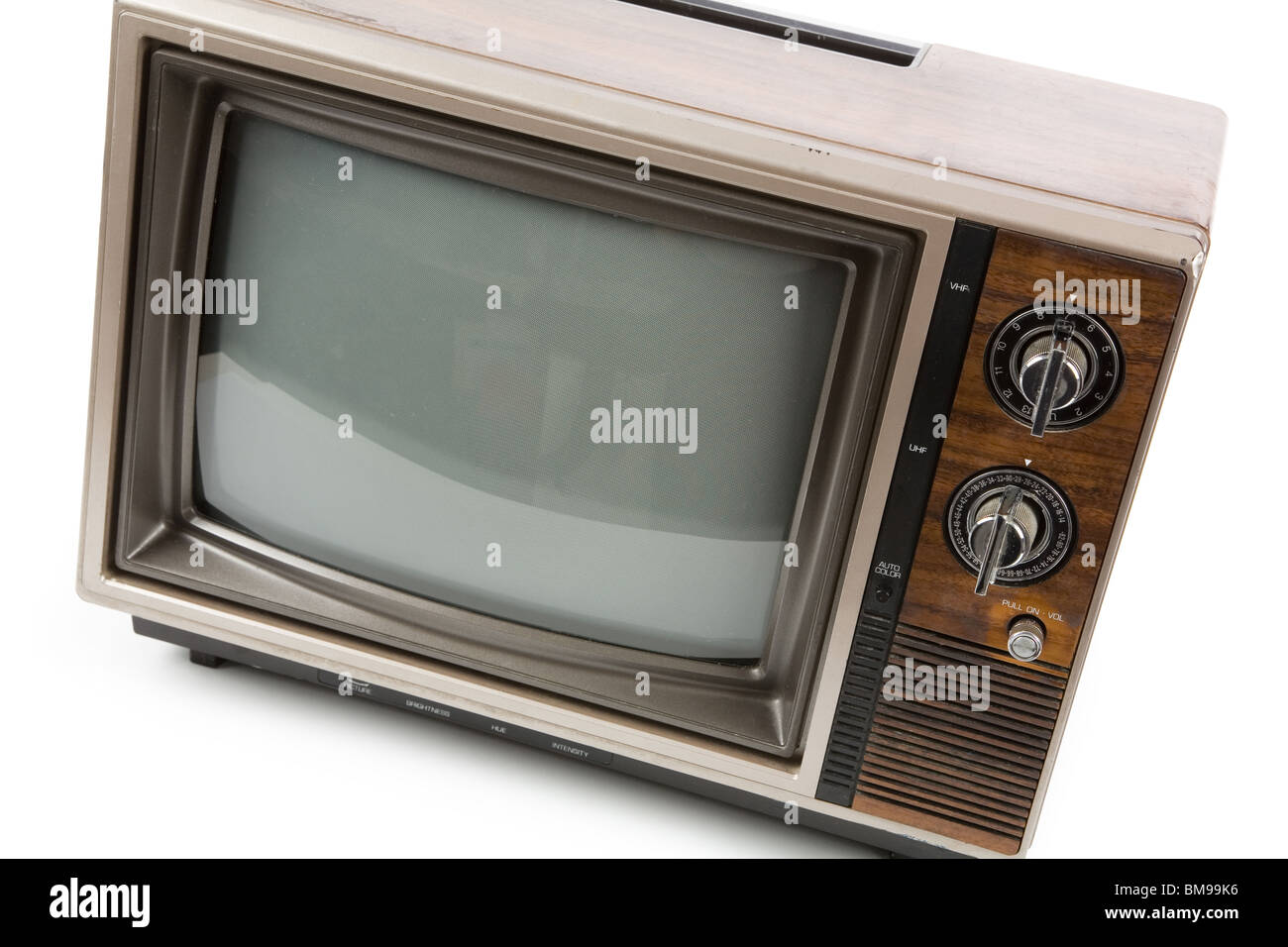 Vecchia Televisione con sfondo bianco Foto Stock