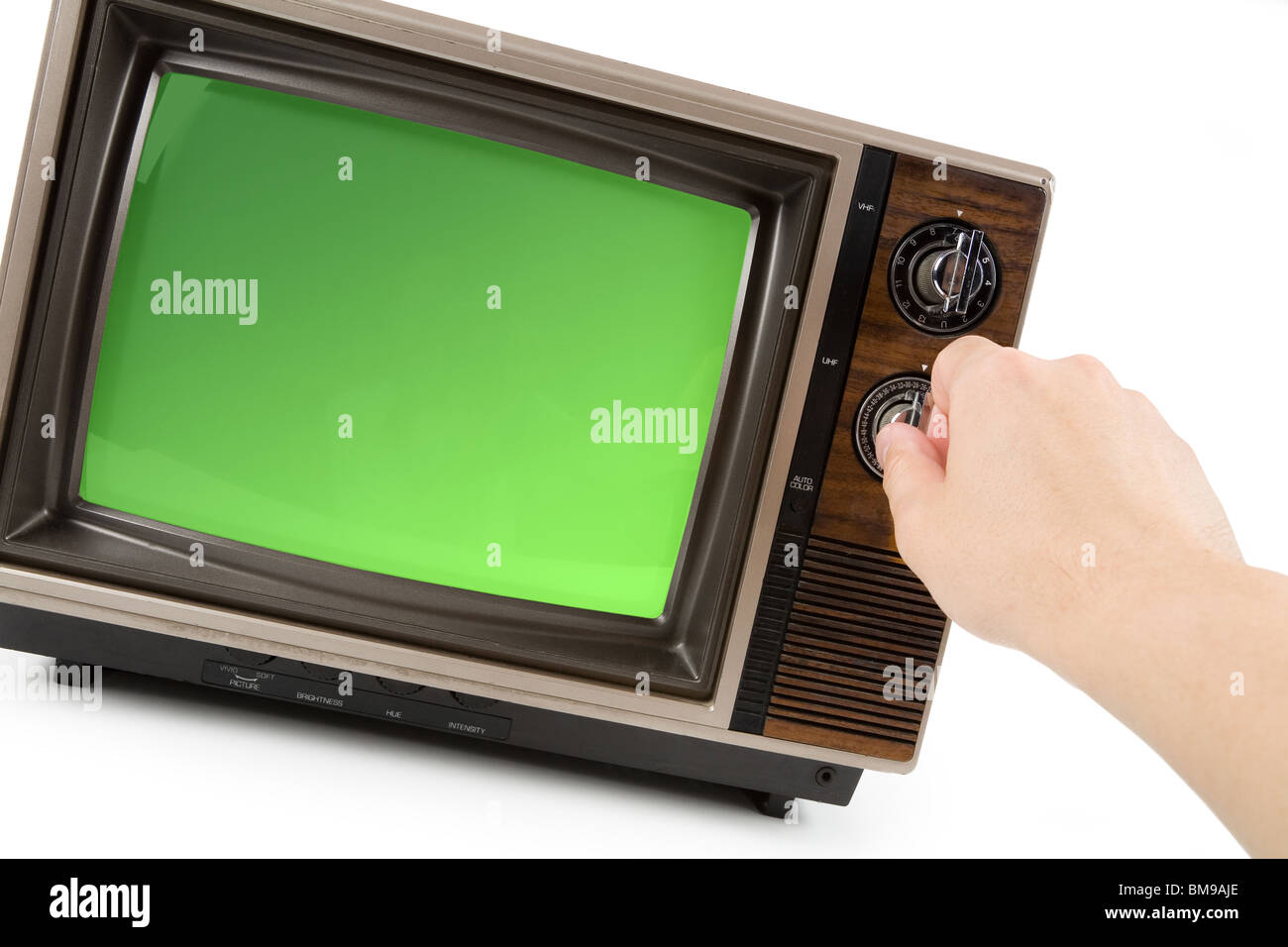 Vecchia Televisione con sfondo bianco Foto Stock