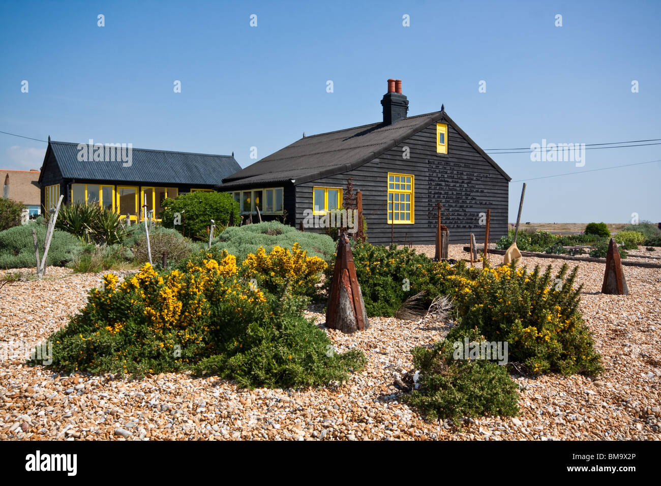 Prospettiva Cottage - tardo Derek Jarman la casa sulla spiaggia di Dungeness Kent Foto Stock