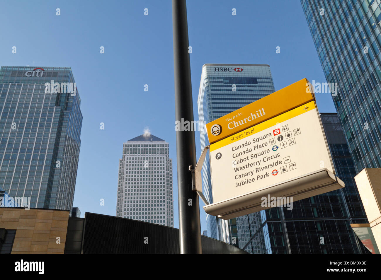 Canary Wharf Tower, Citi bank e la banca HSBC capo ufficio nel cuore dei Docklands di Londra, Londra, Regno Unito. Foto Stock