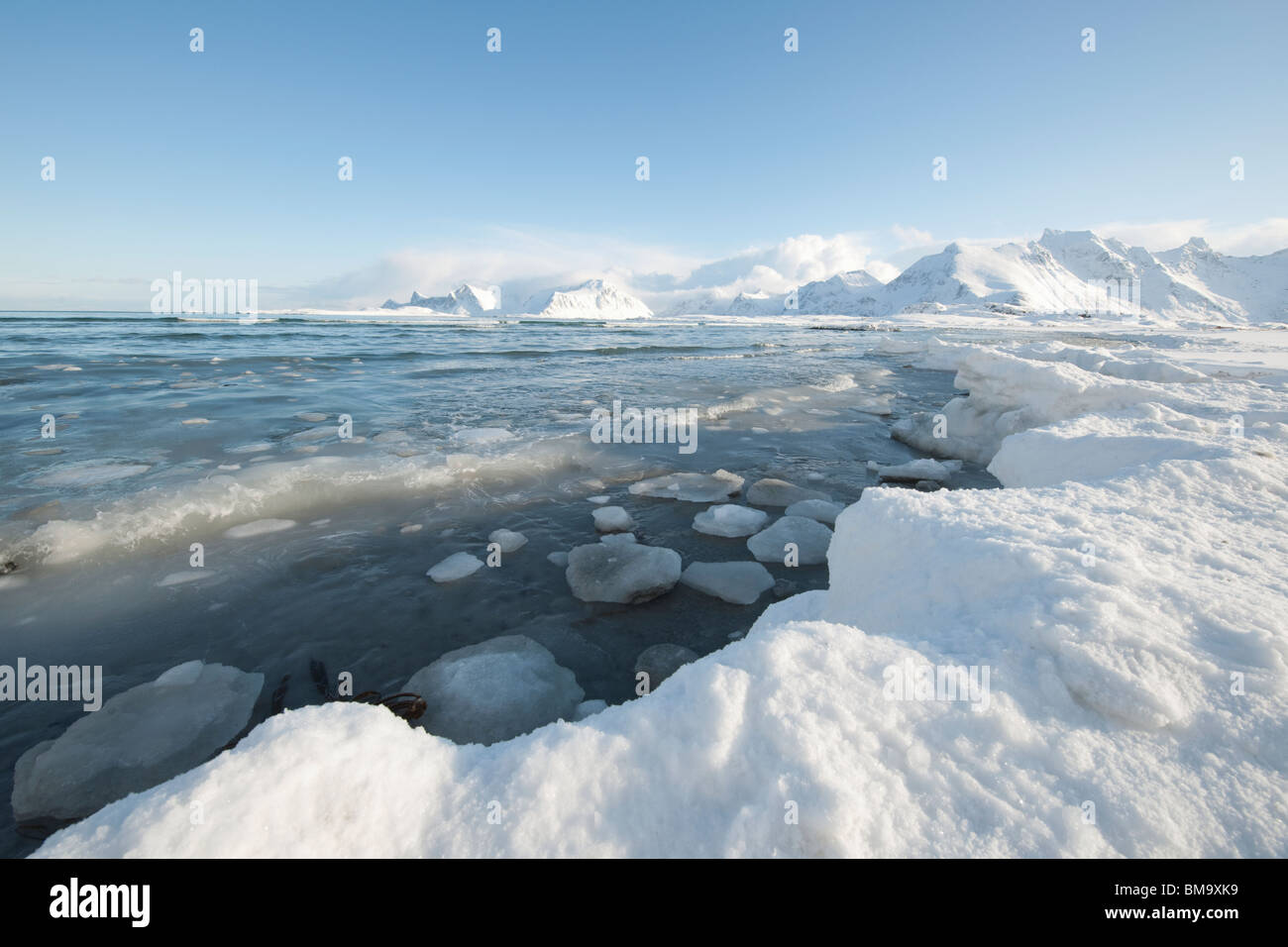 Paesaggio glaciale sul Moskensoy nell'arcipelago Loftofen, Norvegia Foto Stock