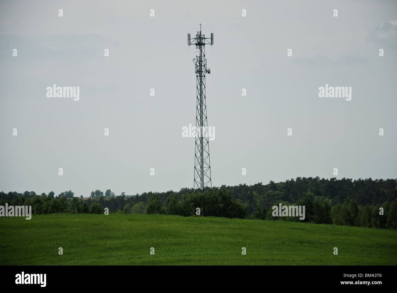 Paesaggi - La Masuria Lake District in Polonia, Europa (Mazury, Polska) - Plus trasmettitore GSM palo (asta) Foto Stock