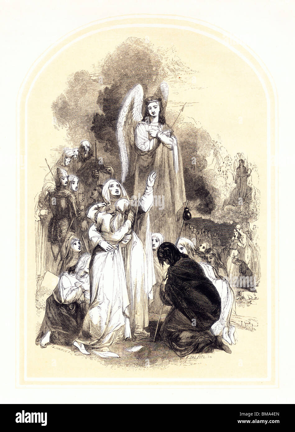 Illustrazione da John Bunyan è il Pilgrim's Progress; i pellegrini raggiungono la terra di Beulah Foto Stock