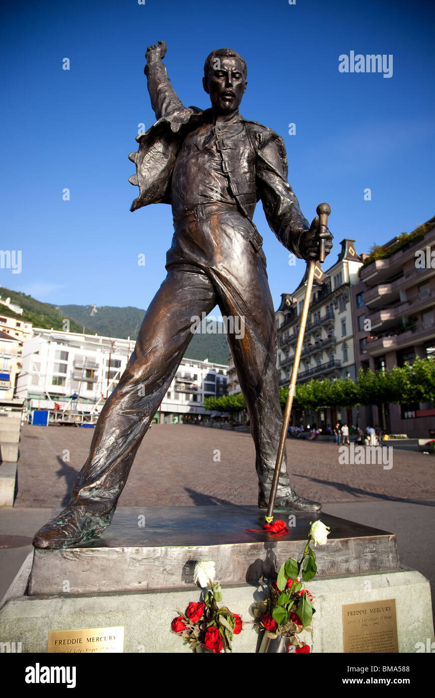 Statua di Freddie Mercury a Montreux in Svizzera. Foto Stock