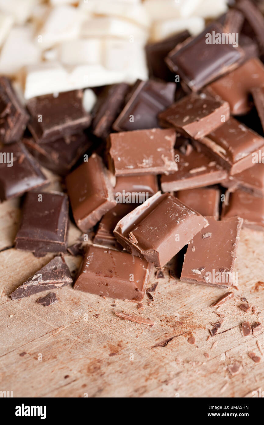 Close-up di molti sapori di cioccolato - Il fuoco selettivo Foto Stock