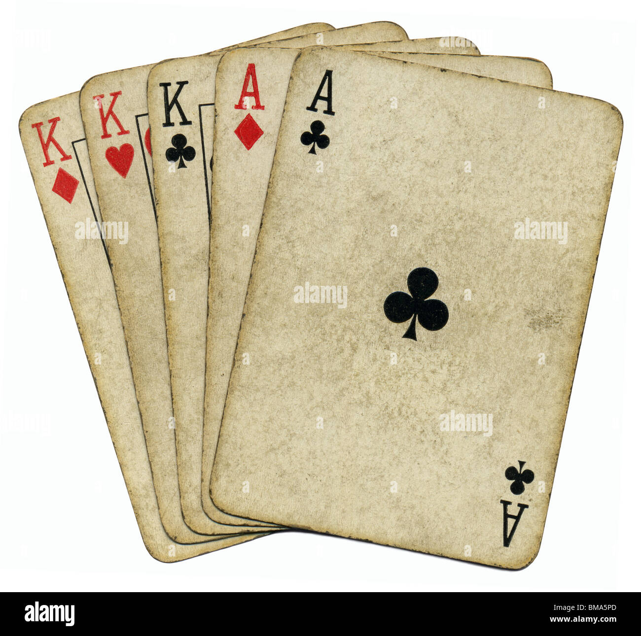 Full house aces and Kings vintage carte da poker isolato su bianco. Foto Stock
