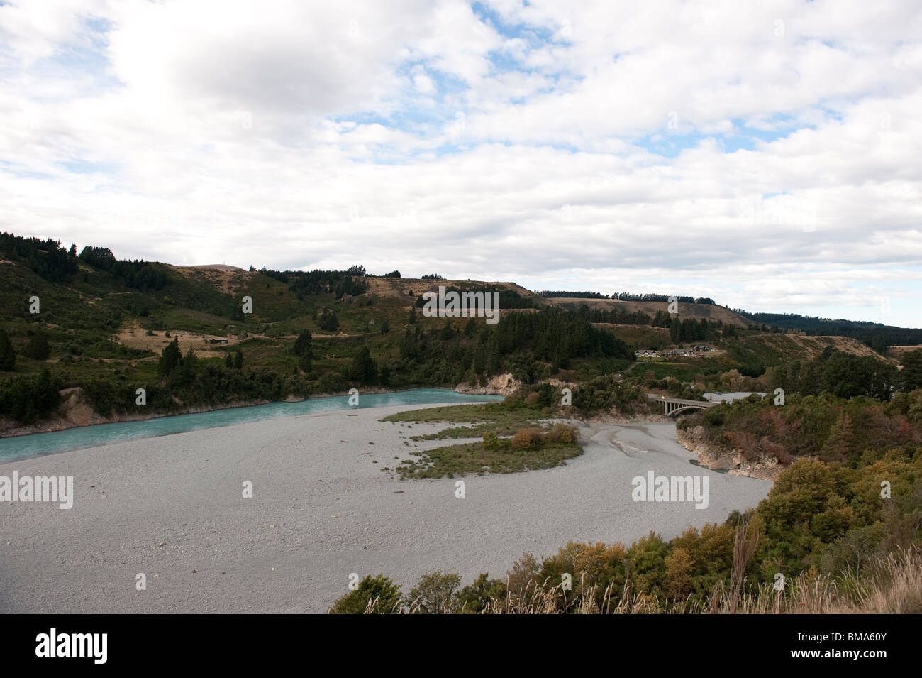 Rakaia River, al Rakaia Gorge, SH77, Isola del Sud, Nuova Zelanda Foto Stock