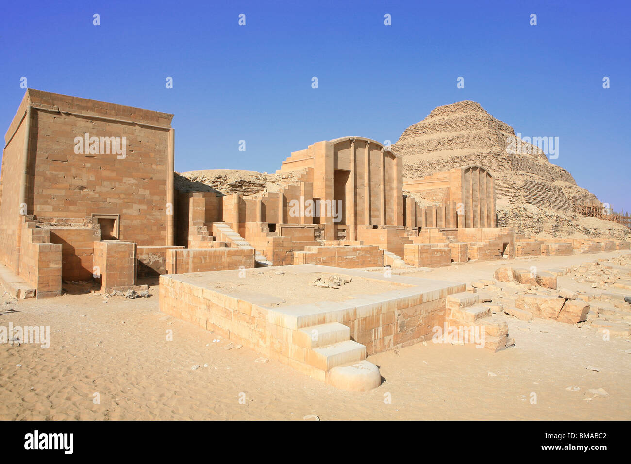 Complesso funerario e la fase di piramide di Djoser a Saqqara, Egitto Foto Stock