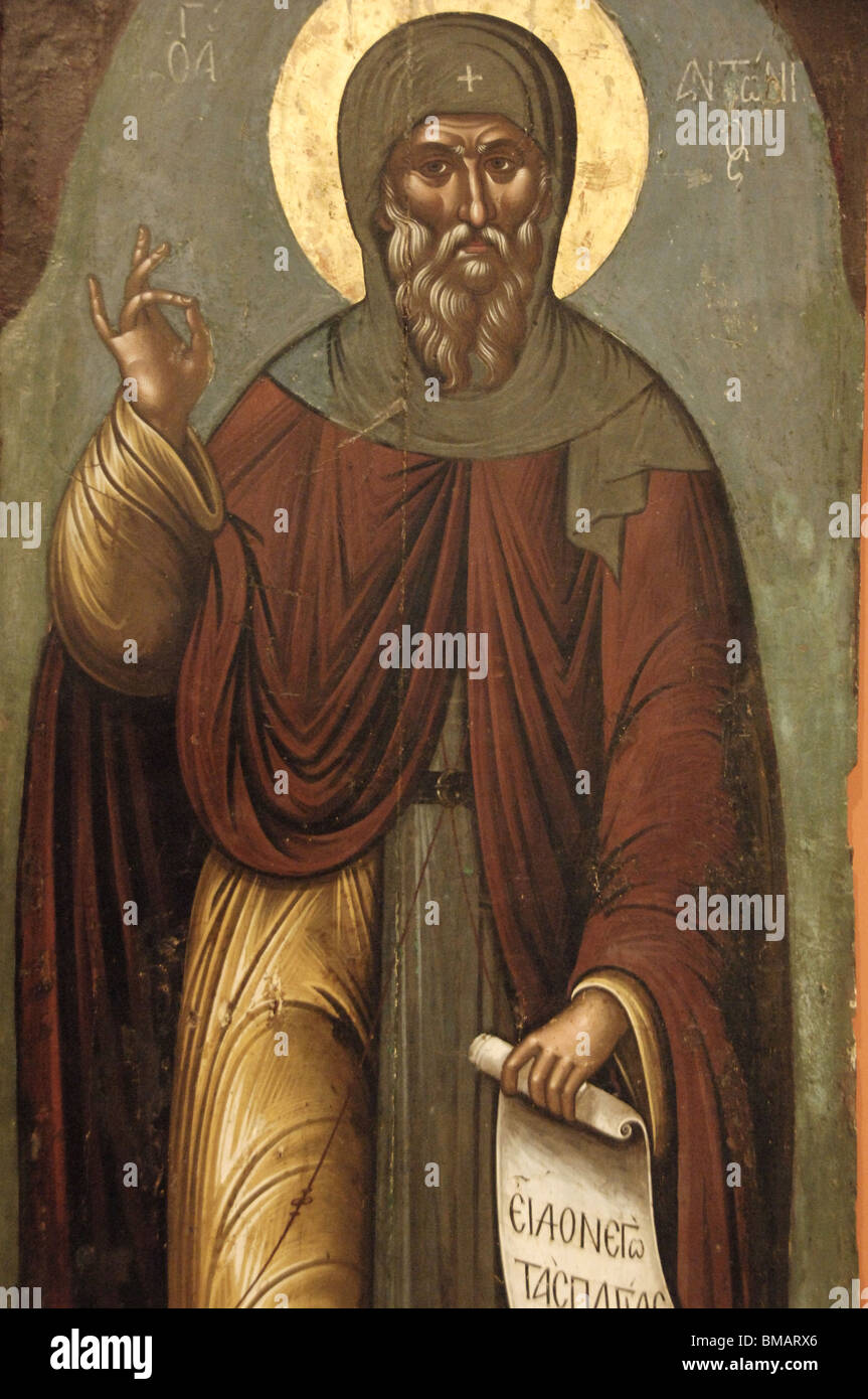 Icona bizantina di San Antonio. Museo Bizantino. Zante. Isole Ionie. Foto Stock