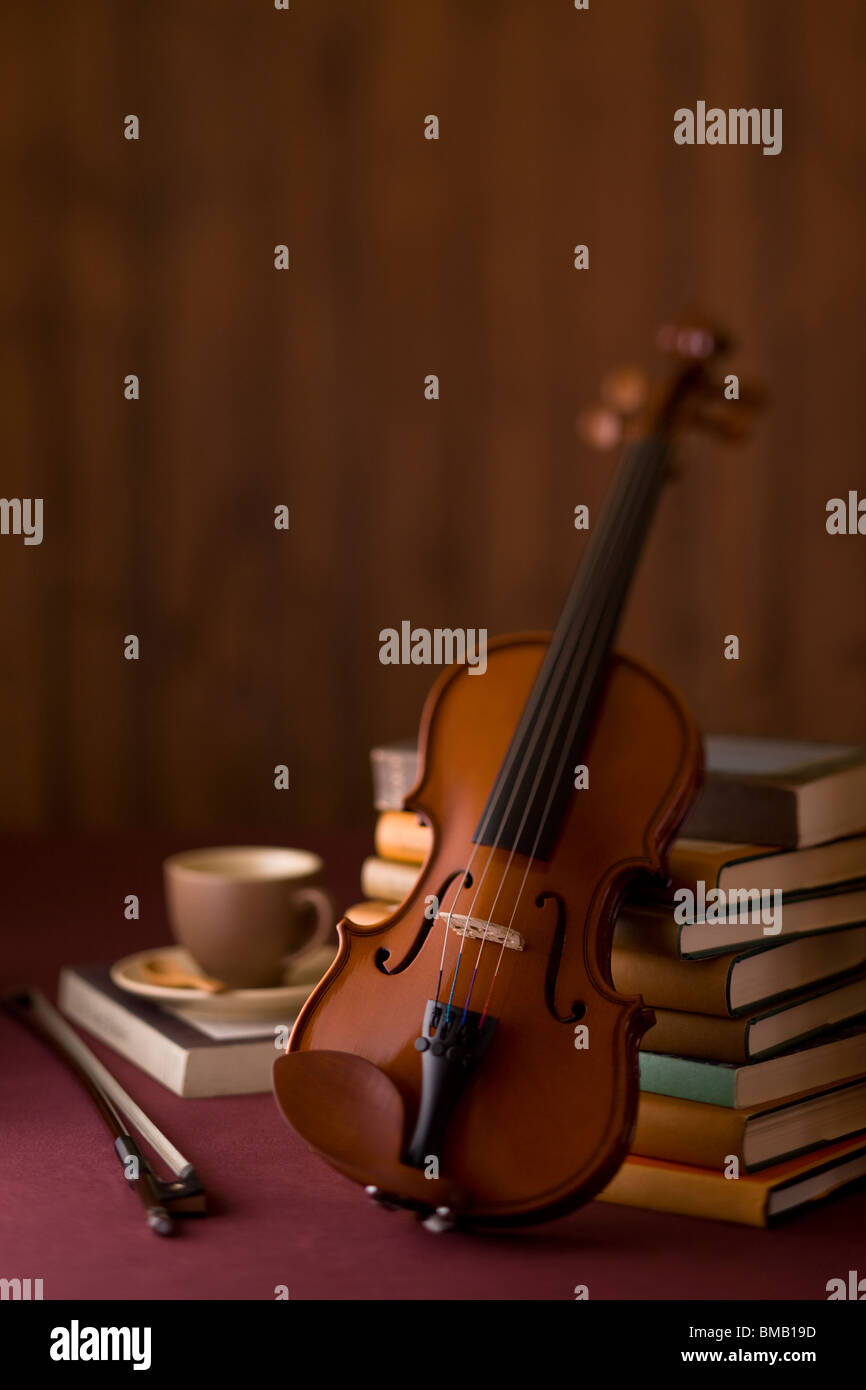 Violino e libro Foto Stock