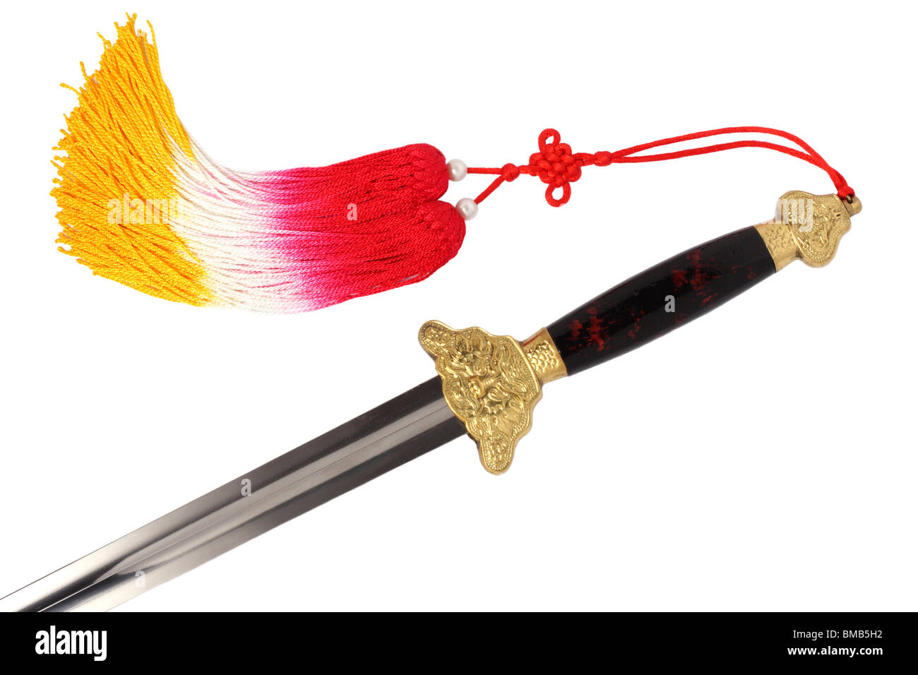 Tai Chi spada con infiorescenza staminifera isolato su bianco Foto Stock