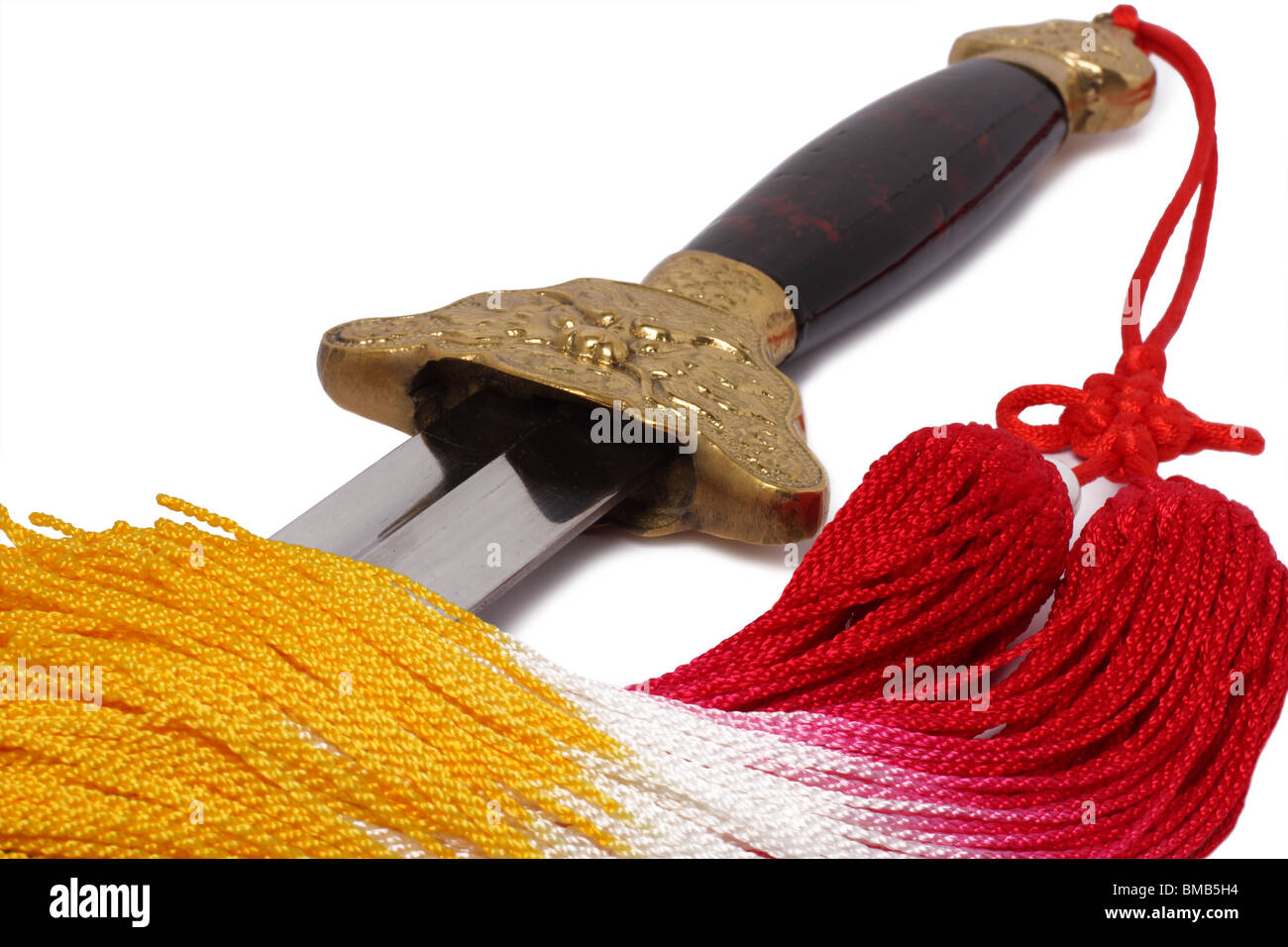Tai Chi spada con infiorescenza staminifera isolato su bianco Foto Stock
