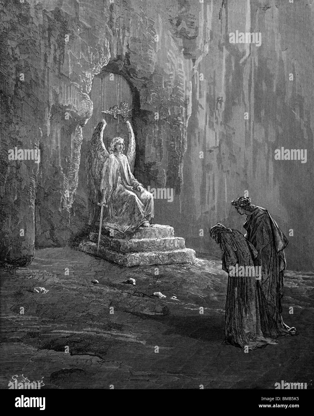Incisione di Gustave Doré da Dante Alighieri nella Divina Commedia "il purgatorio e il paradiso"; Dante e Virgilio immettere il purgatorio Foto Stock