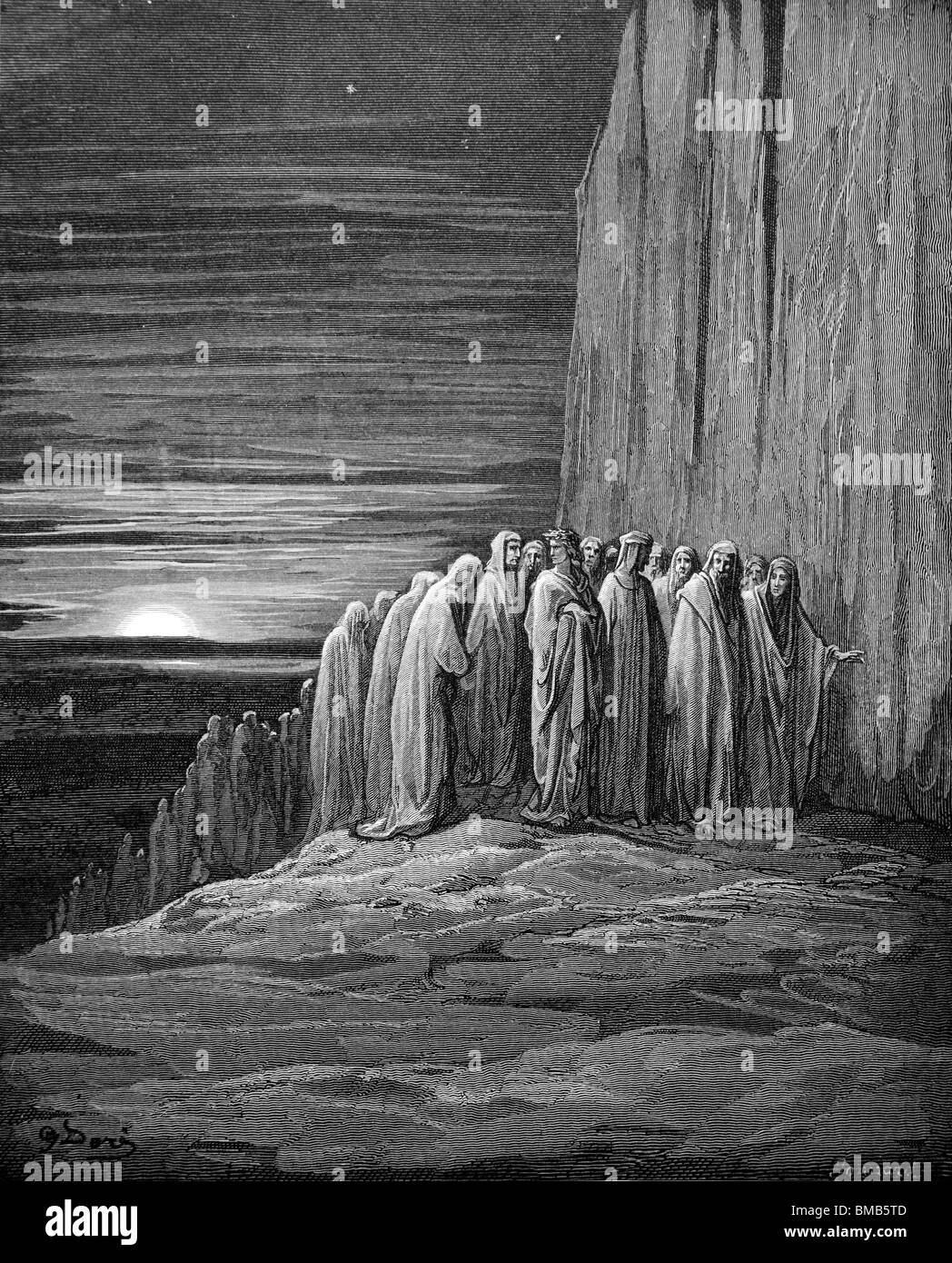 Incisione di Gustave Doré da Dante Alighieri nella Divina Commedia "il purgatorio e il paradiso"; La Terrazza del pigro Foto Stock