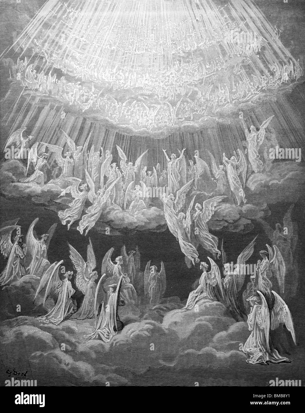 Incisione di Gustave Doré da Dante Alighieri nella Divina Commedia "Paradiso"; Canto xxvii; gli spiriti cantare Foto Stock