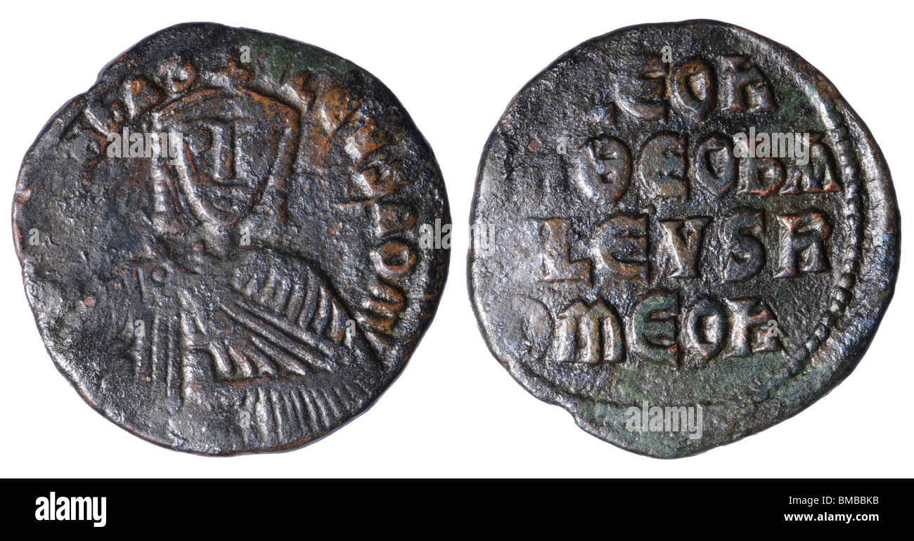 Antica moneta bizantina - Leo VI AE Follis (866-912) Foto Stock