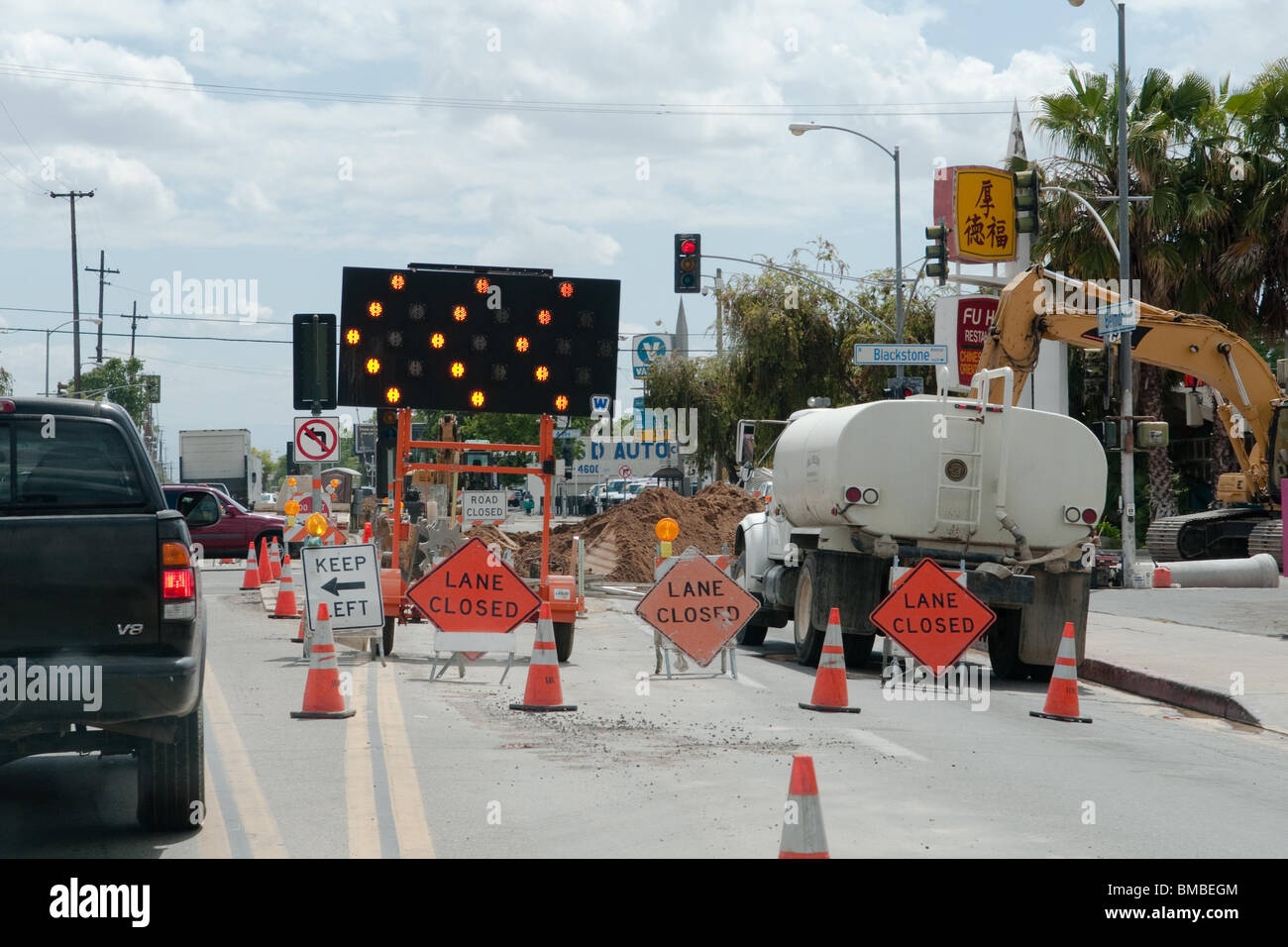 La costruzione di strade, Fresno CA Foto Stock