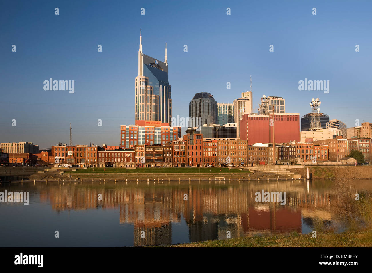 Il Nashville Tennessee il Riverfront Park e First Avenue Foto Stock