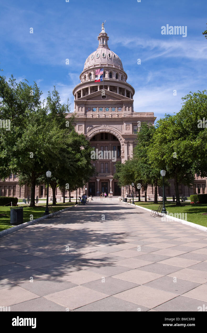 Ingresso anteriore del Texas State Capitol Building o statehouse di Austin Foto Stock