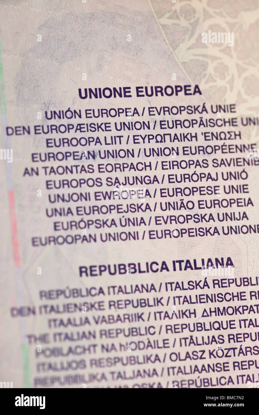 Unione europea membri dalla pagina del passaporto Foto Stock