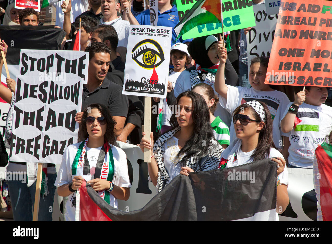 Protesta Arab-Americans attacco israeliano su Gaza flottiglia di sfiato Foto Stock