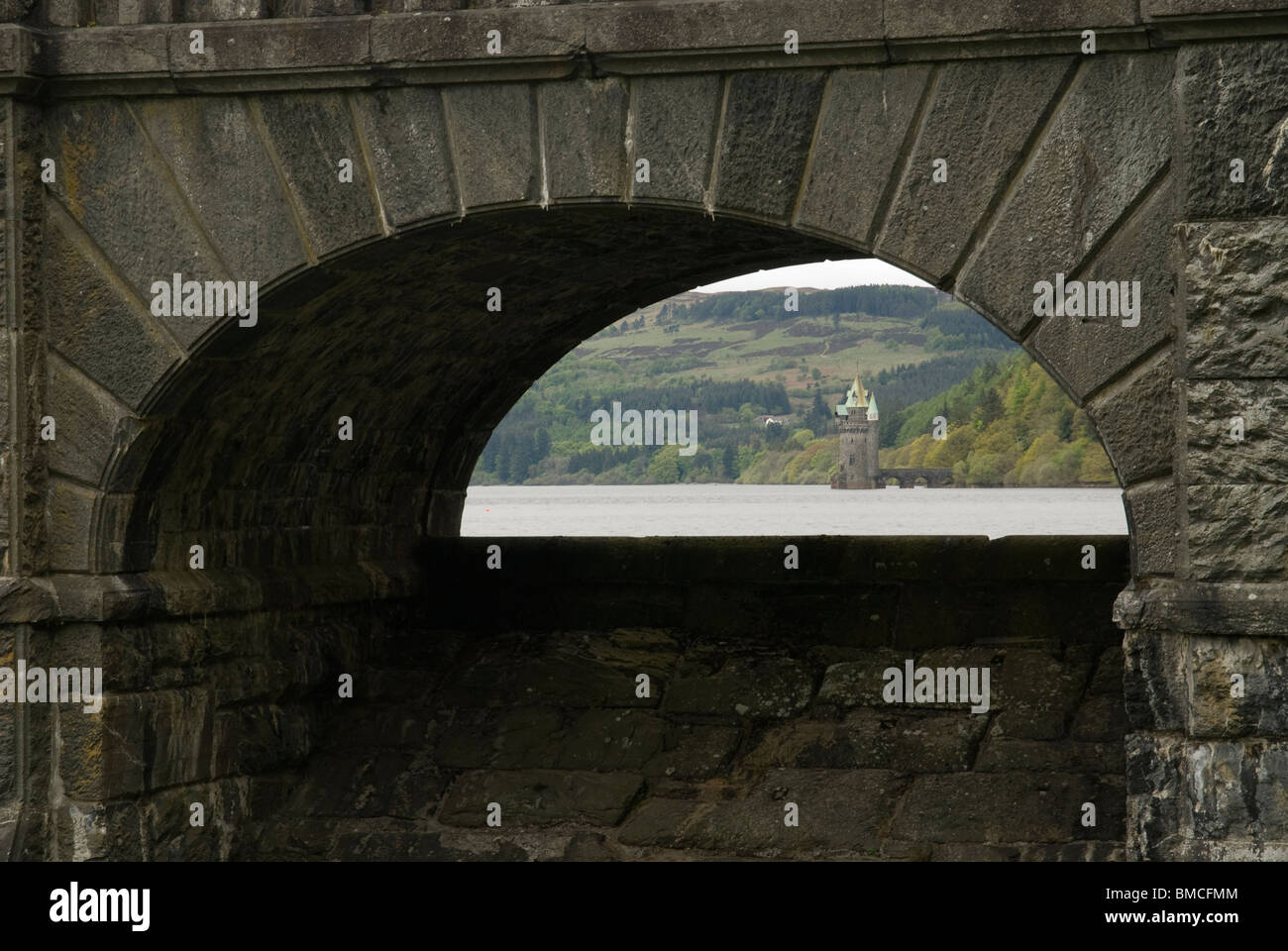 La diga di Lake Vyrnwy, Powys, il Galles del Nord Foto Stock