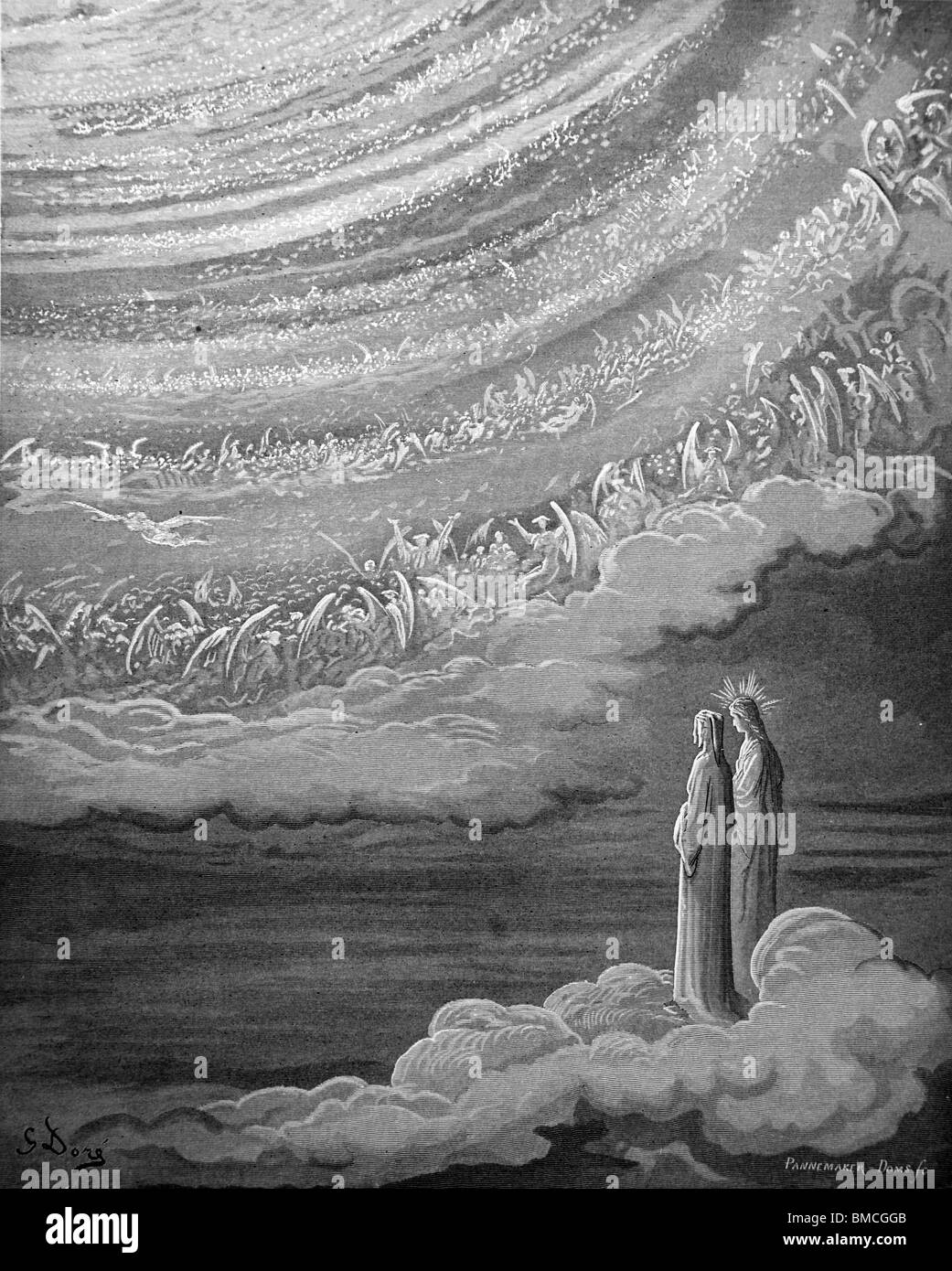 Incisione di Gustave Doré da Dante Alighieri nella Divina Commedia "Paradiso"; Canto xxviii; i nove ordini di angeli; Foto Stock