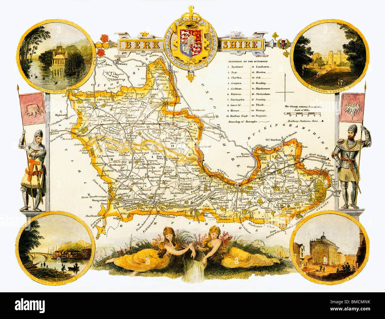 Berkshire, Thomas Moule Mappa, dalla fine 1840s la mappa illustrata della Royal County of England Foto Stock