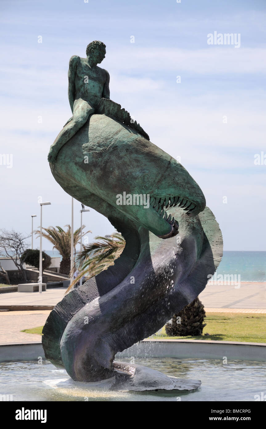 Fisherman statua in Maspalomas, Gran Canarie Spagna Foto Stock