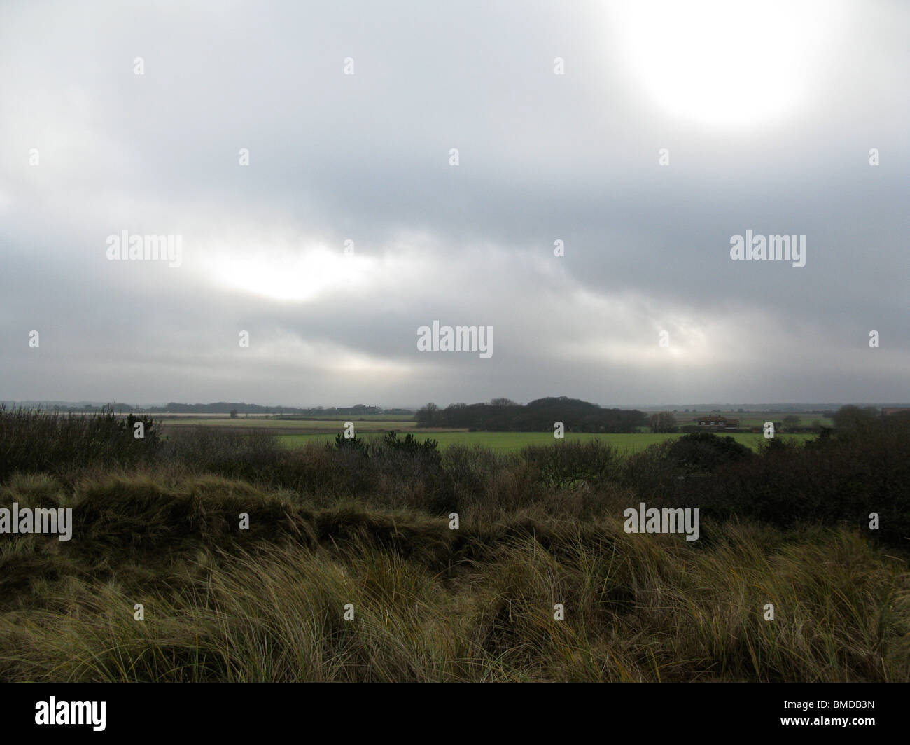 Il ventoso Norfolk della campagna in una giornata nuvolosa. Foto Stock