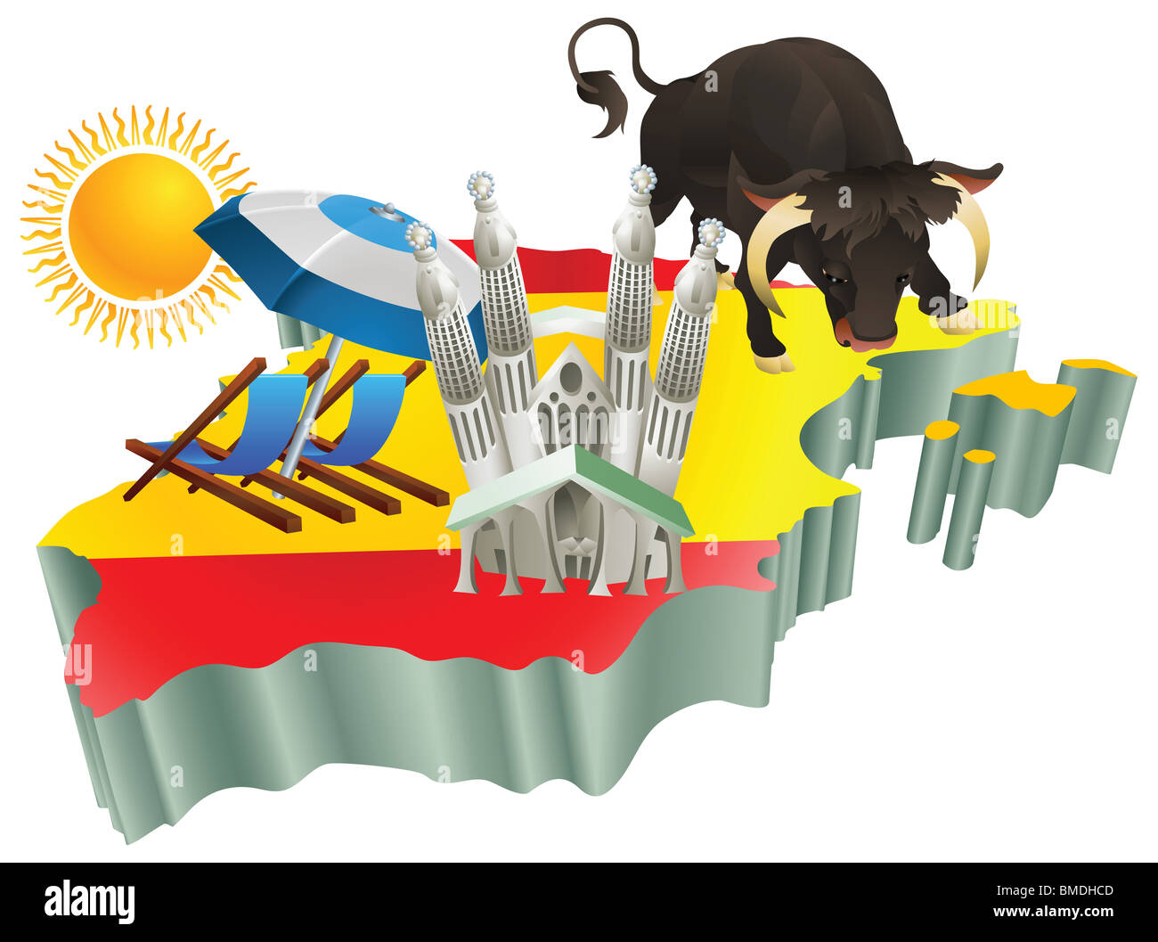 Una illustrazione di alcuni spagnolo attrazioni turistiche in Spagna. Foto Stock