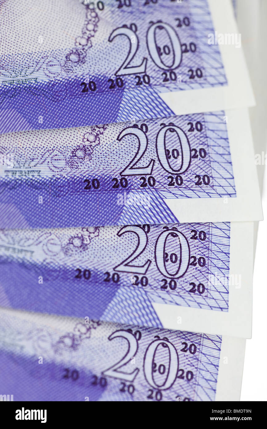 Dettaglio di venti pound note Foto Stock
