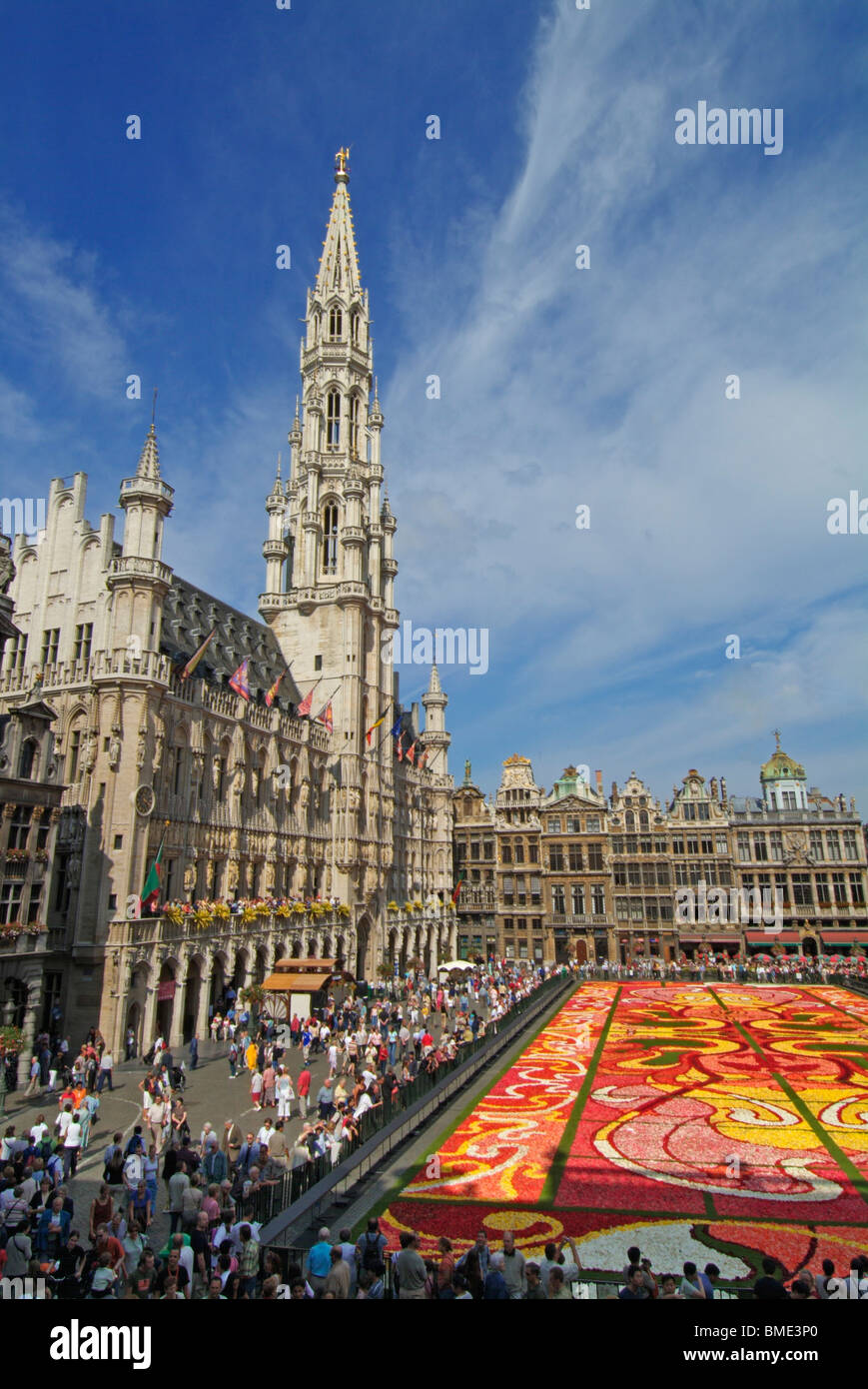 La Grand Place di Bruxelles che mostra il tappeto di fiori tema art deco Bruxelles Belgio UE Europa Foto Stock