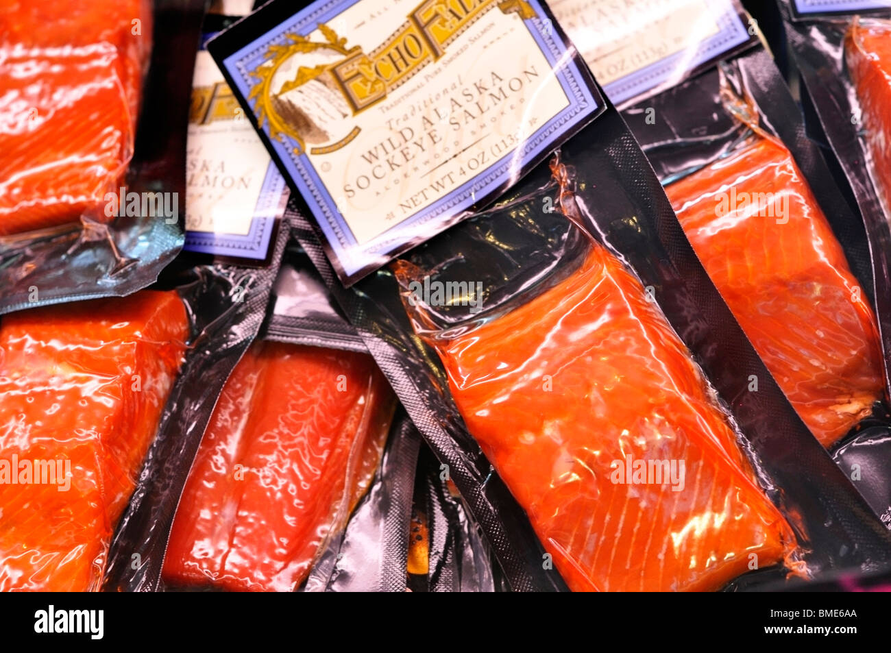 Wild Alaska Salmone Sockeye, Alderwood fumato. Foto Stock