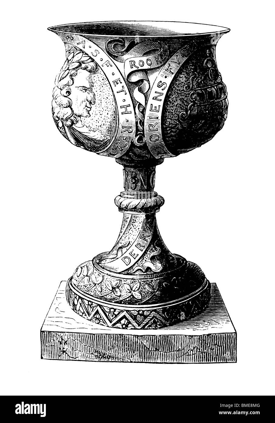 In bianco e nero di taglio per incisione fuori isolato su bianco. Illustrazione di un oggetto d'arte esposta presso la grande esposizione di Londra 1851. Foto Stock