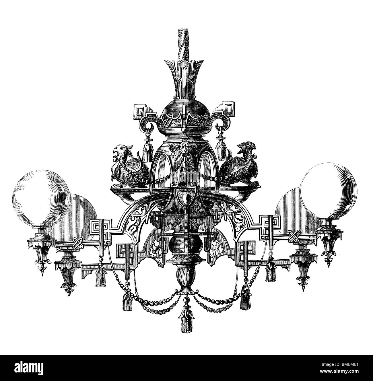 In bianco e nero di taglio per incisione fuori isolato su bianco. Illustrazione di un oggetto d'arte esposta presso la grande esposizione di Londra 1851. Foto Stock