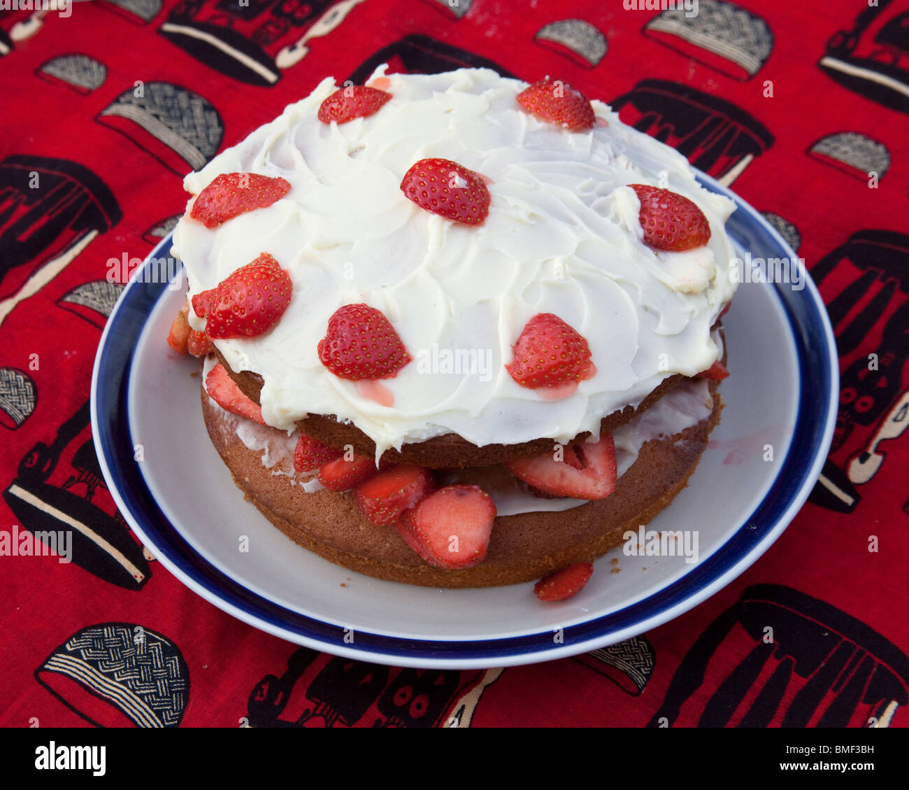 Fragole e panna pan di spagna. Foto Stock