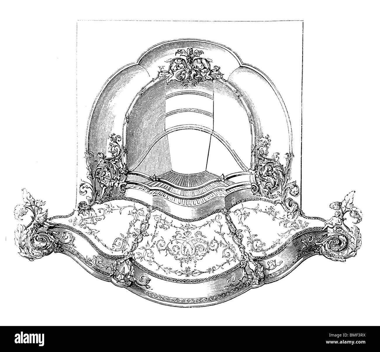 In bianco e nero di taglio per incisione fuori isolato su bianco. Illustrazione di un oggetto d'arte esposta presso la grande esposizione di Londra 1851. Foto Stock