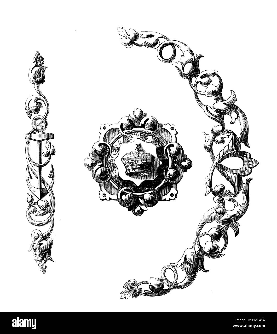 In bianco e nero di taglio per incisione fuori isolato su bianco. Illustrazione di un oggetto d'arte esposta presso la grande esposizione di Londra 1851. Foto Stock