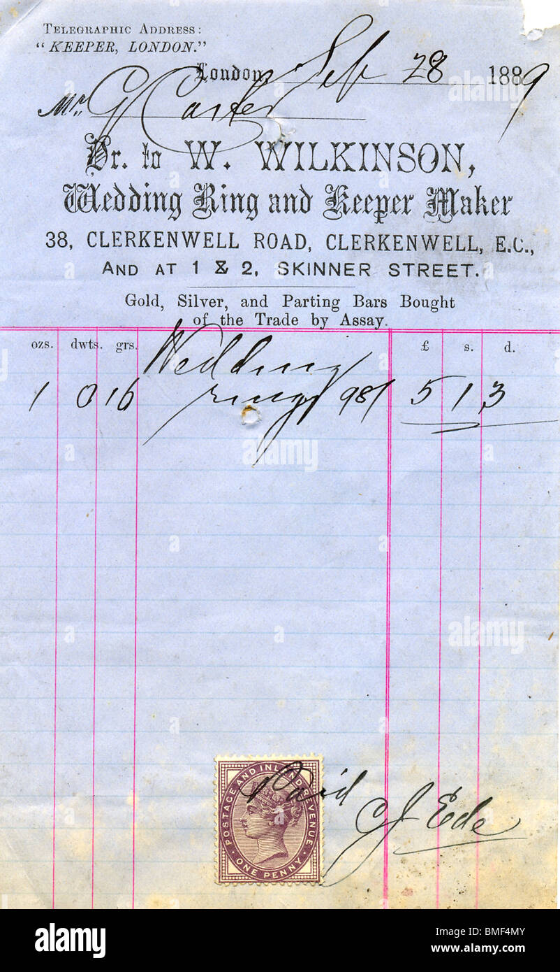 Oreficeria ricevuta per anello di nozze Foto Stock