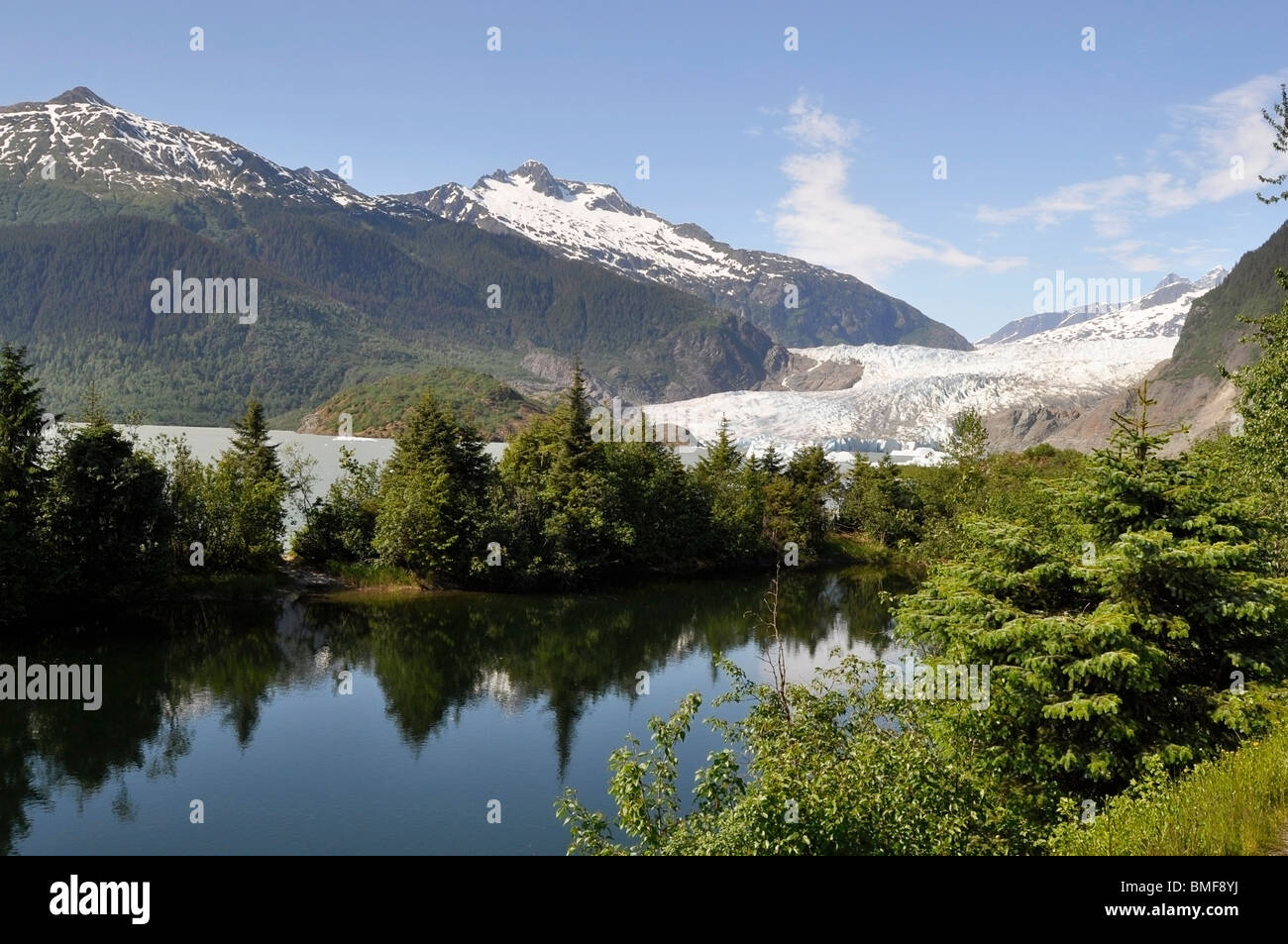 Juneau, in Alaska. Vista di Mendenhall Glacier. Foto Stock