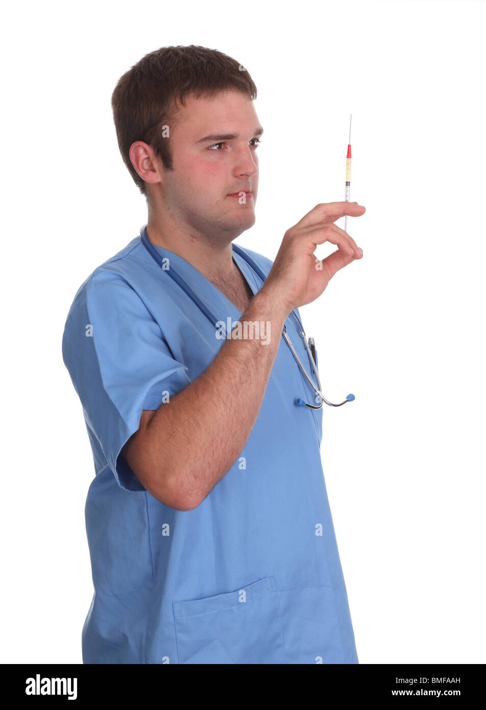 Maggio 2010 - giovane modello maschile in scrub medici come infermiera maschile, Foto Stock