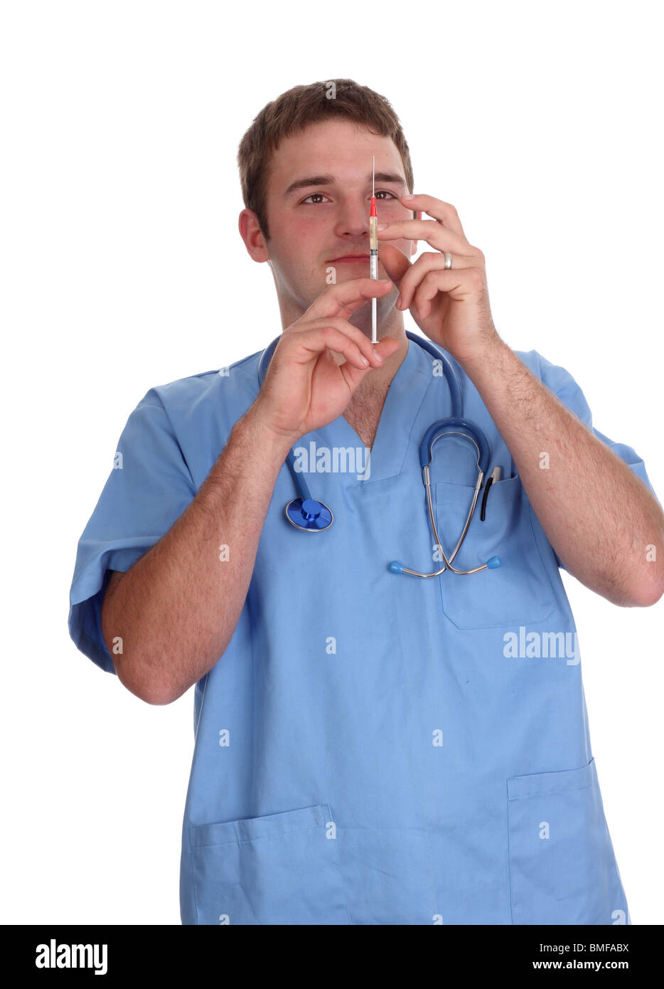 Maggio 2010 - giovane modello maschile in scrub medici come infermiera maschile, Foto Stock